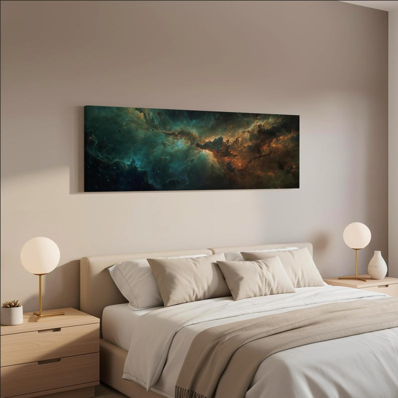 Cosmic Nebula Panoramic Canvas Wall Art | Deep Space Galaxy Poster ...