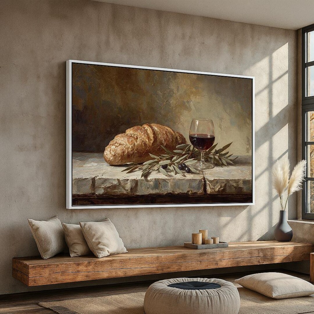 Rustic Bread and Wine Still Life Canvas Wall Art | Old World Kitchen ...