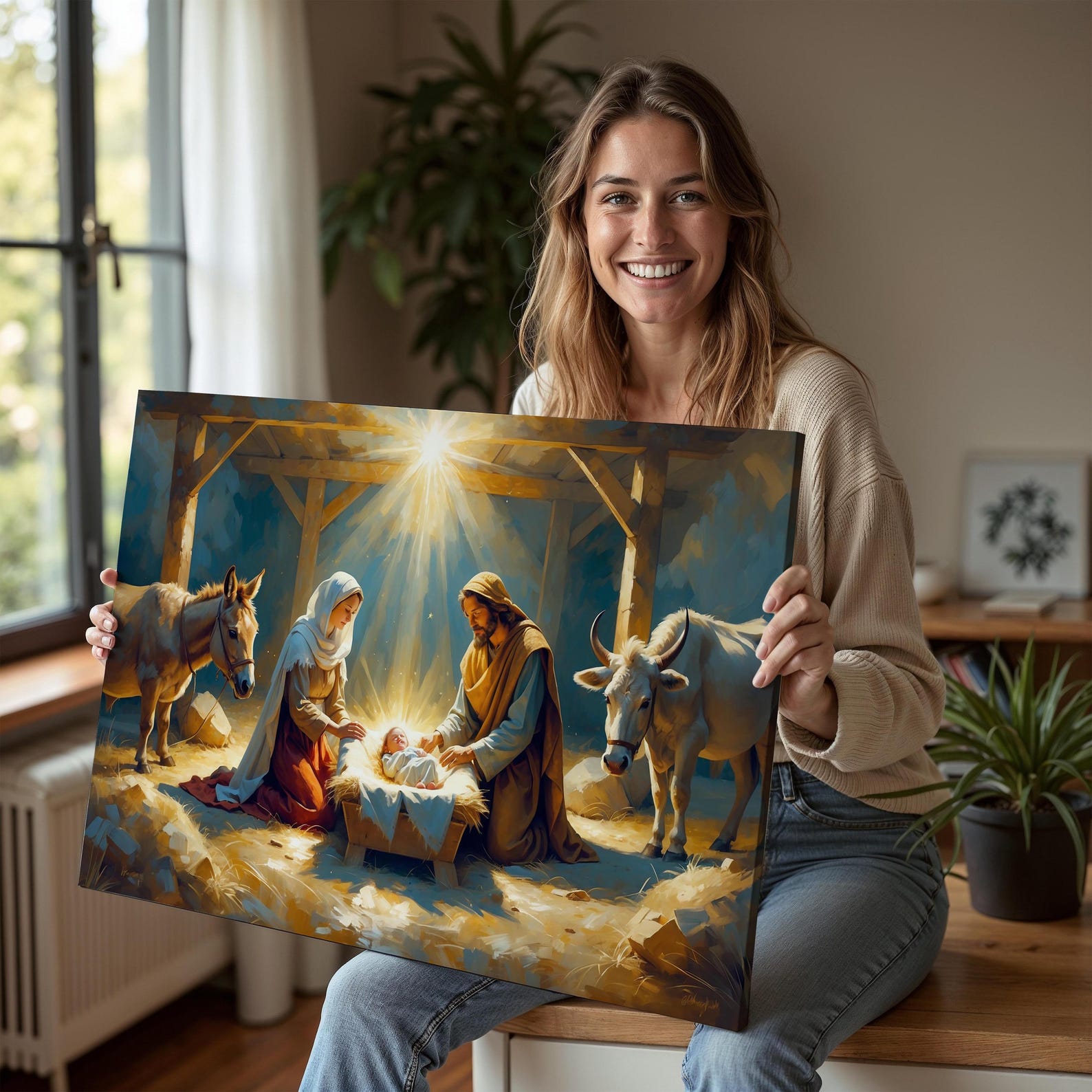 Nativity Scene Wall Art | Mary Joseph & Baby Jesus Canvas Poster ...
