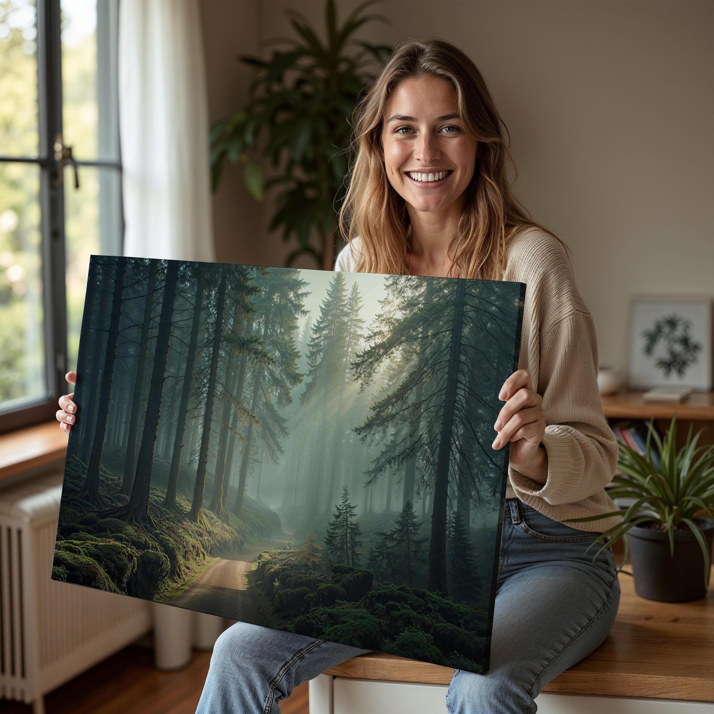 Misty Forest Path Wall Art | Serene Woodland Landscape Canvas Print ...