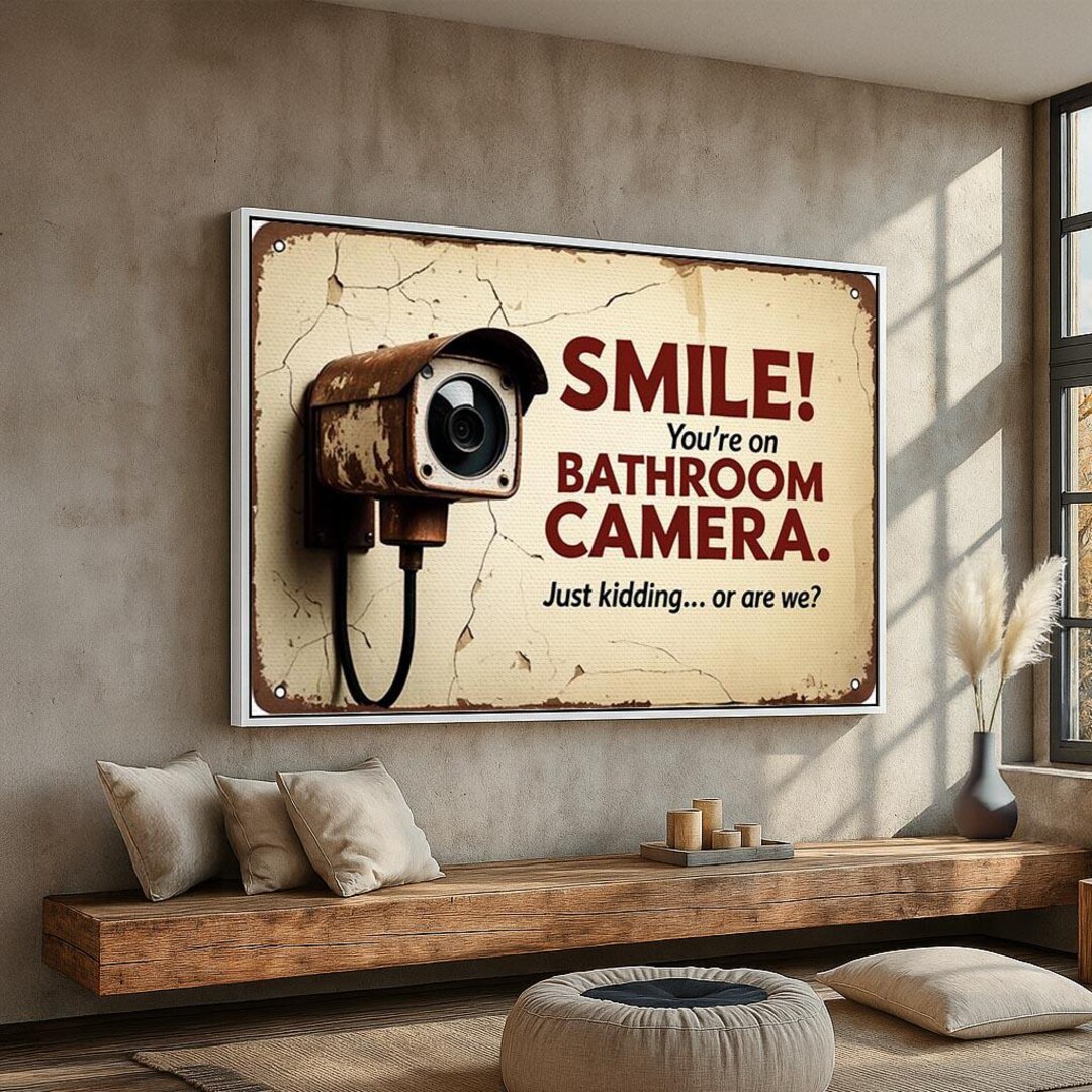 Funny Bathroom Sign Wall Art | Smile Gag Decor for Restroom | Prank ...