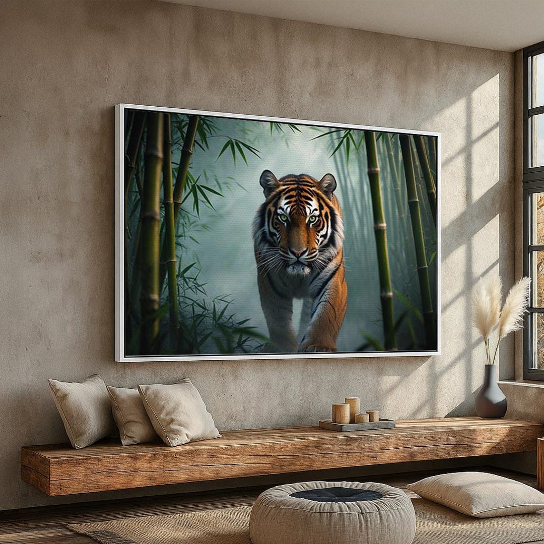 Tiger Wall Art | Jungle Bamboo Wildlife Canvas or Poster | Big Cat ...