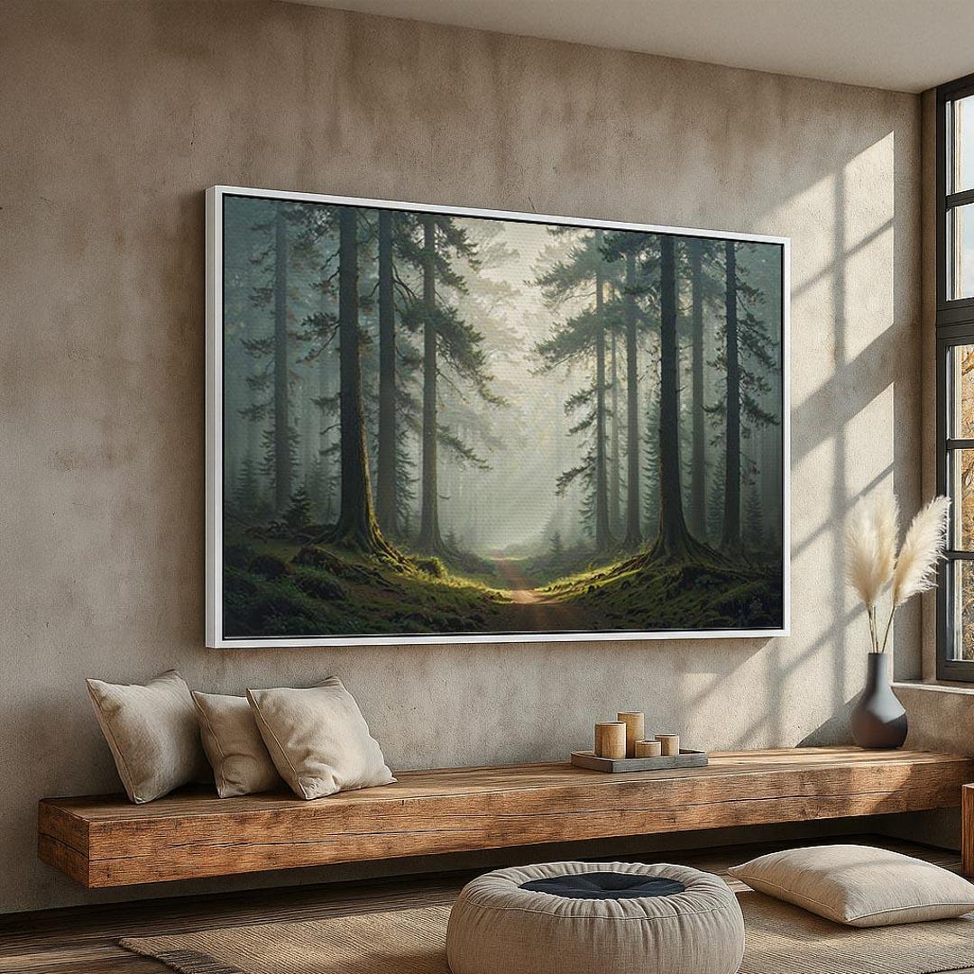 Misty Forest Path Wall Art | Enchanted Woodland Landscape Canvas Poster ...