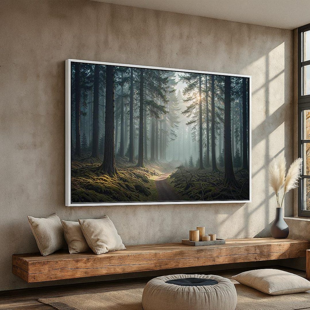 Misty Forest Path Wall Art | Enchanted Woodland Landscape Canvas ...