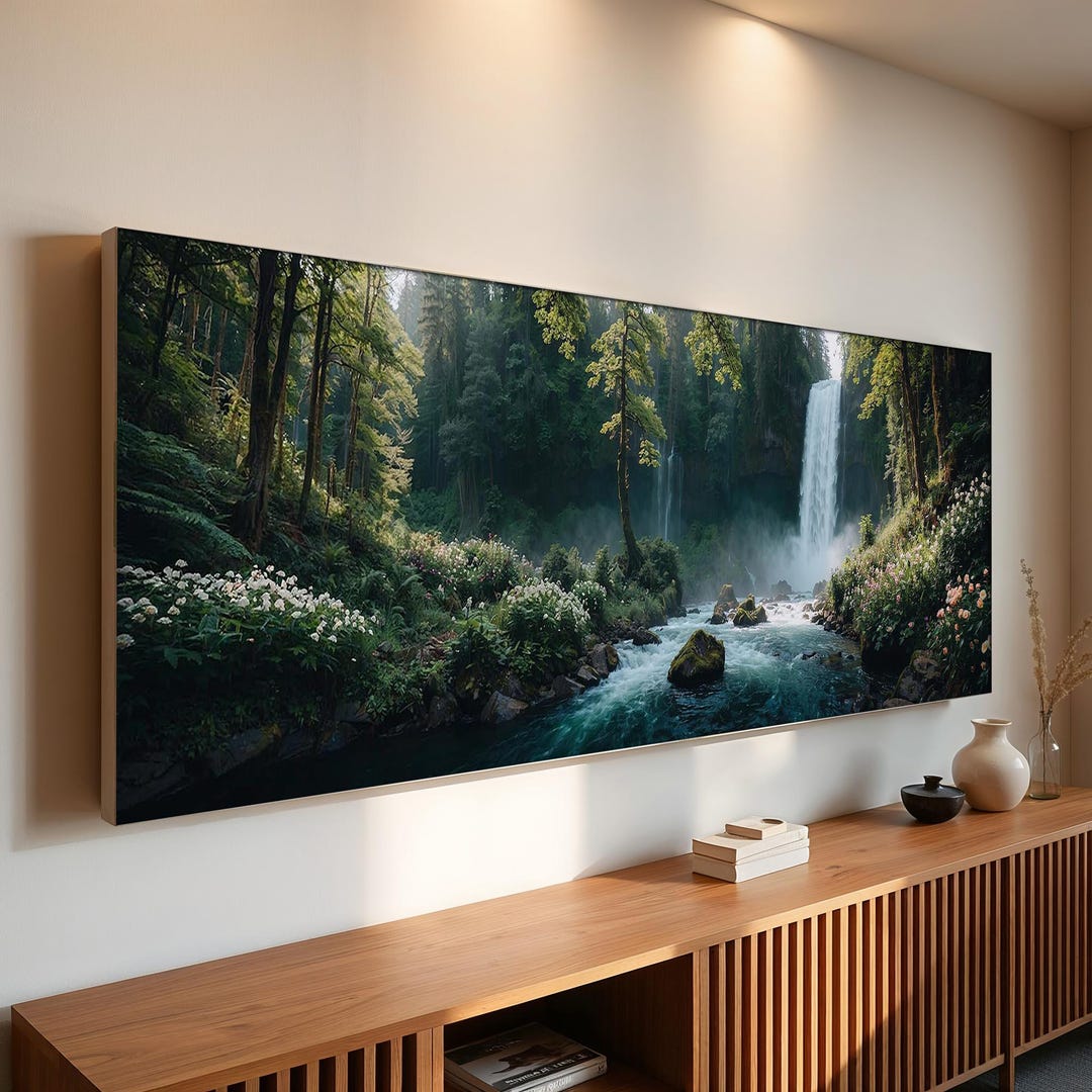 Forest Waterfall Canvas Wall Art | Lush Nature Landscape Decor for ...
