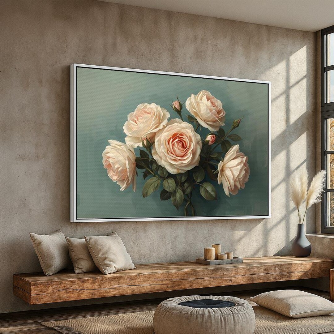 Vintage Rose Bouquet Canvas Wall Art | Romantic Blush Floral Painting ...