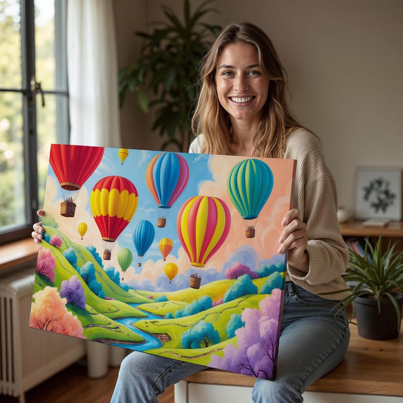 colorful-hot-air-balloon-wall-art-whimsical-landscape-canvas-poster