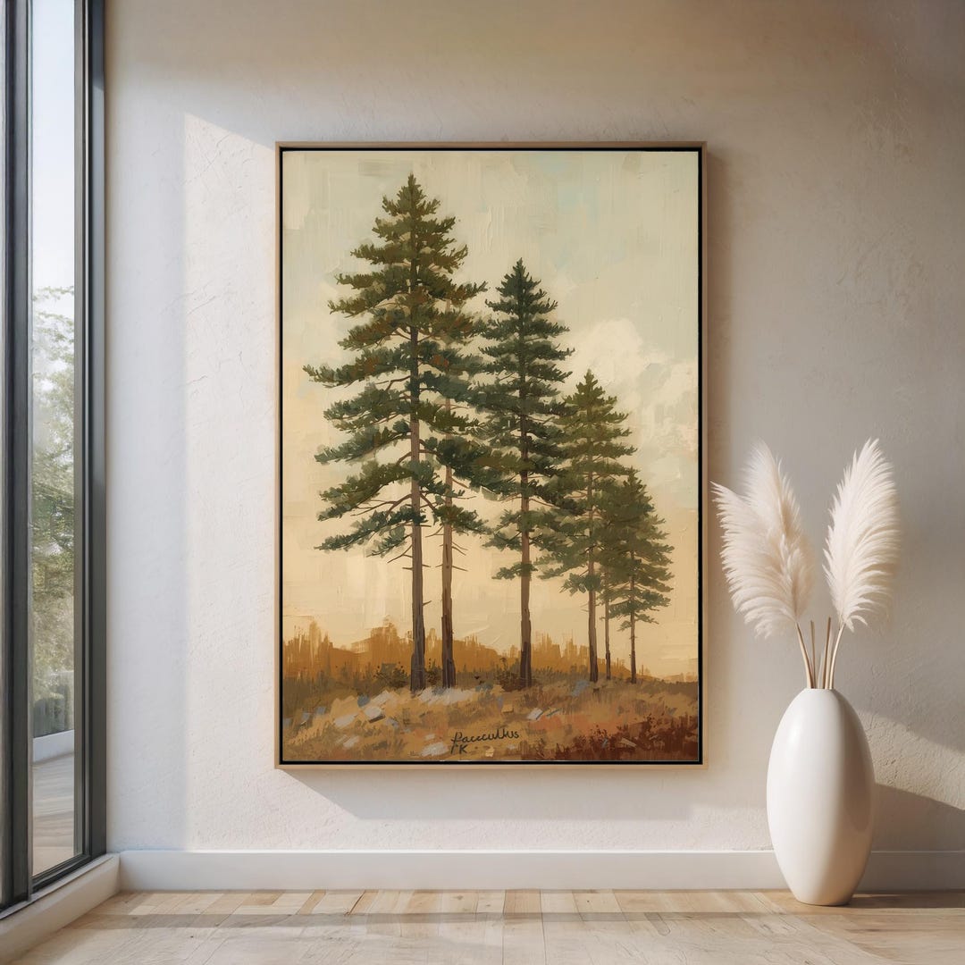 Tall Pine Trees Canvas Wall Art | Minimalist Forest Landscape Decor ...