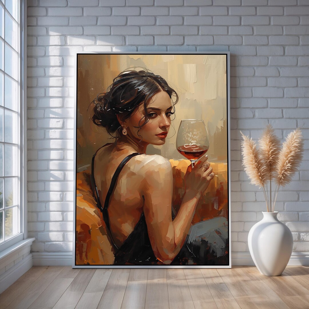 Elegant Woman With Wine Glass Canvas Wall Art | Modern Impressionist ...