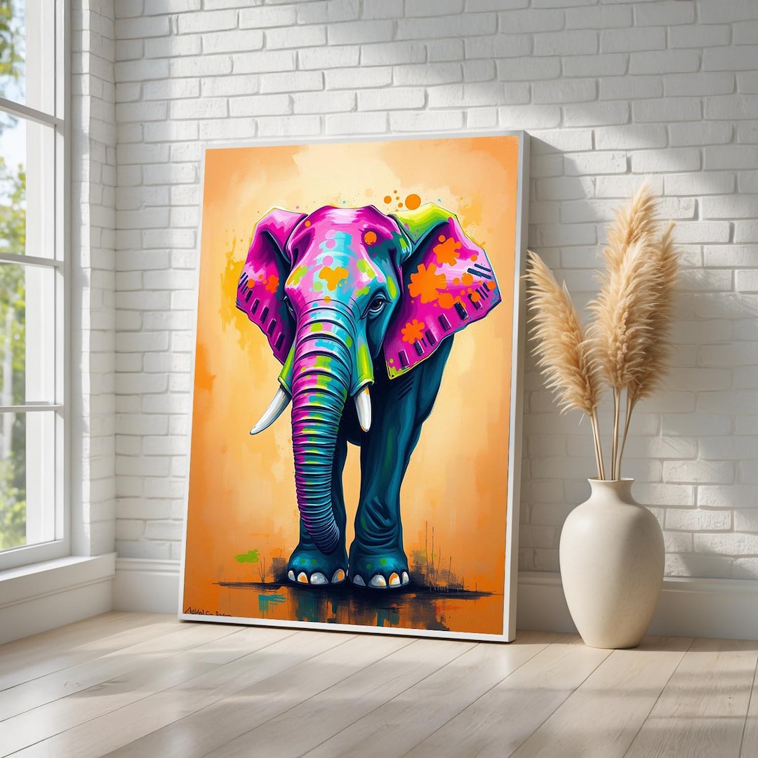 Colorful Elephant Canvas Wall Art | Vibrant Abstract Animal Painting ...