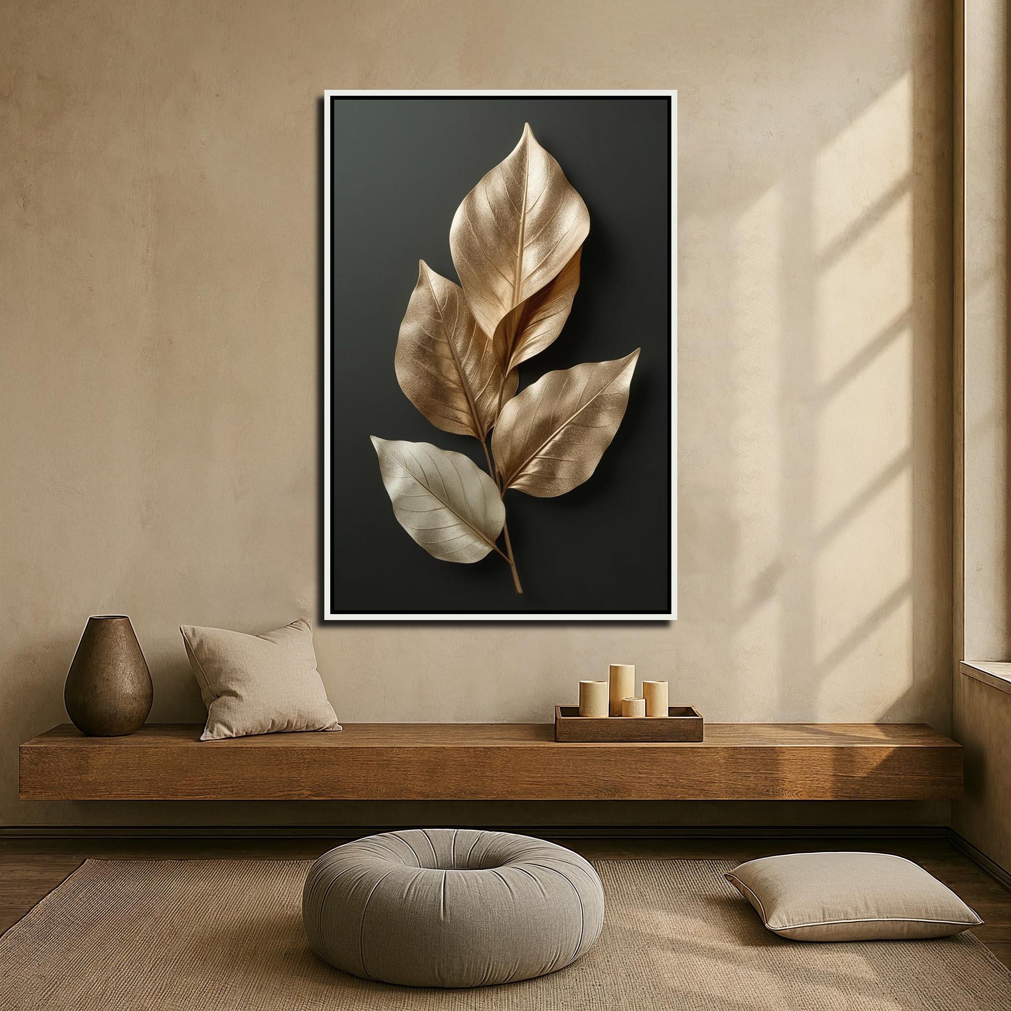 Golden Leaf Wall Art | Luxury Metallic Botanical Canvas | Modern 3D