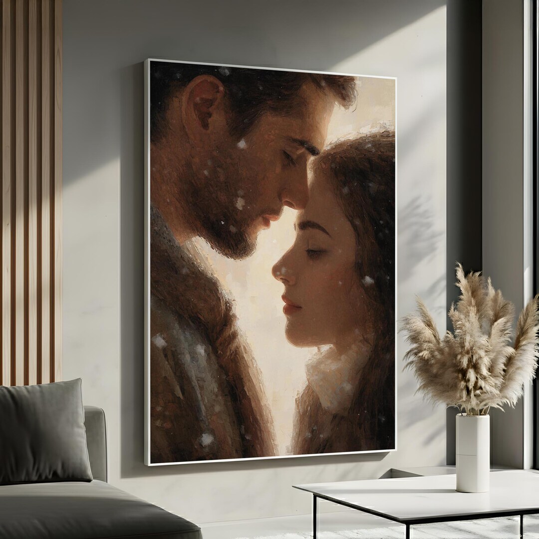 Romantic Couple Canvas Wall Art | Intimate Love Portrait Painting ...