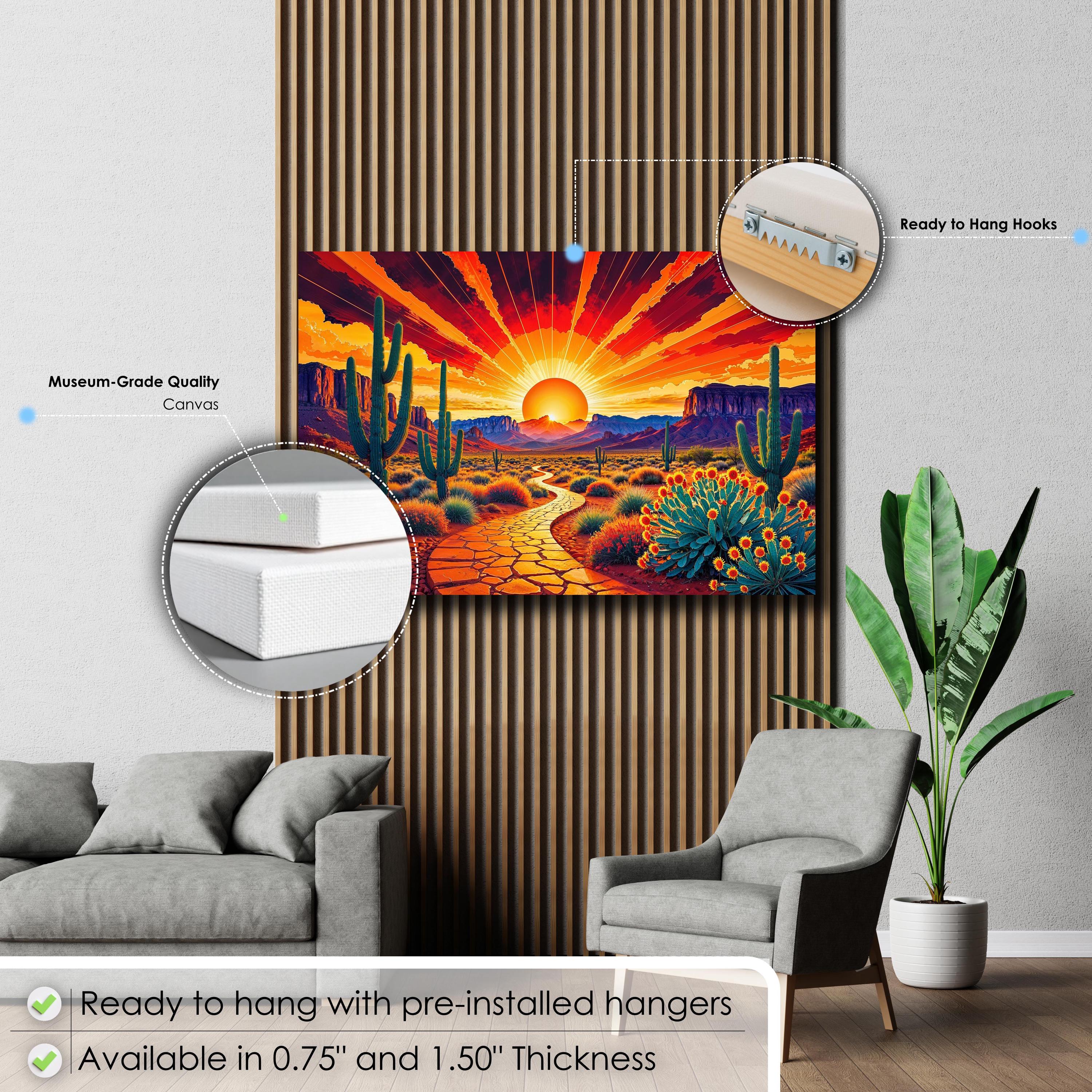Desert Sunset Wall Art | Vibrant Cactus Landscape Canvas Poster ...