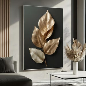 Golden Leaf Wall Art | Luxury Metallic Botanical Canvas | Modern 3D ...