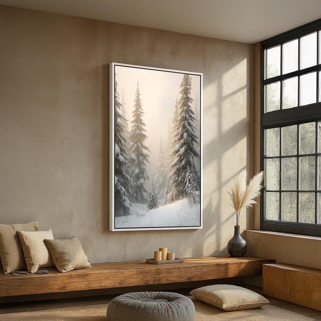 Winter Forest Sunrise Poster | Snowy Pine Landscape Canvas Wall Art ...