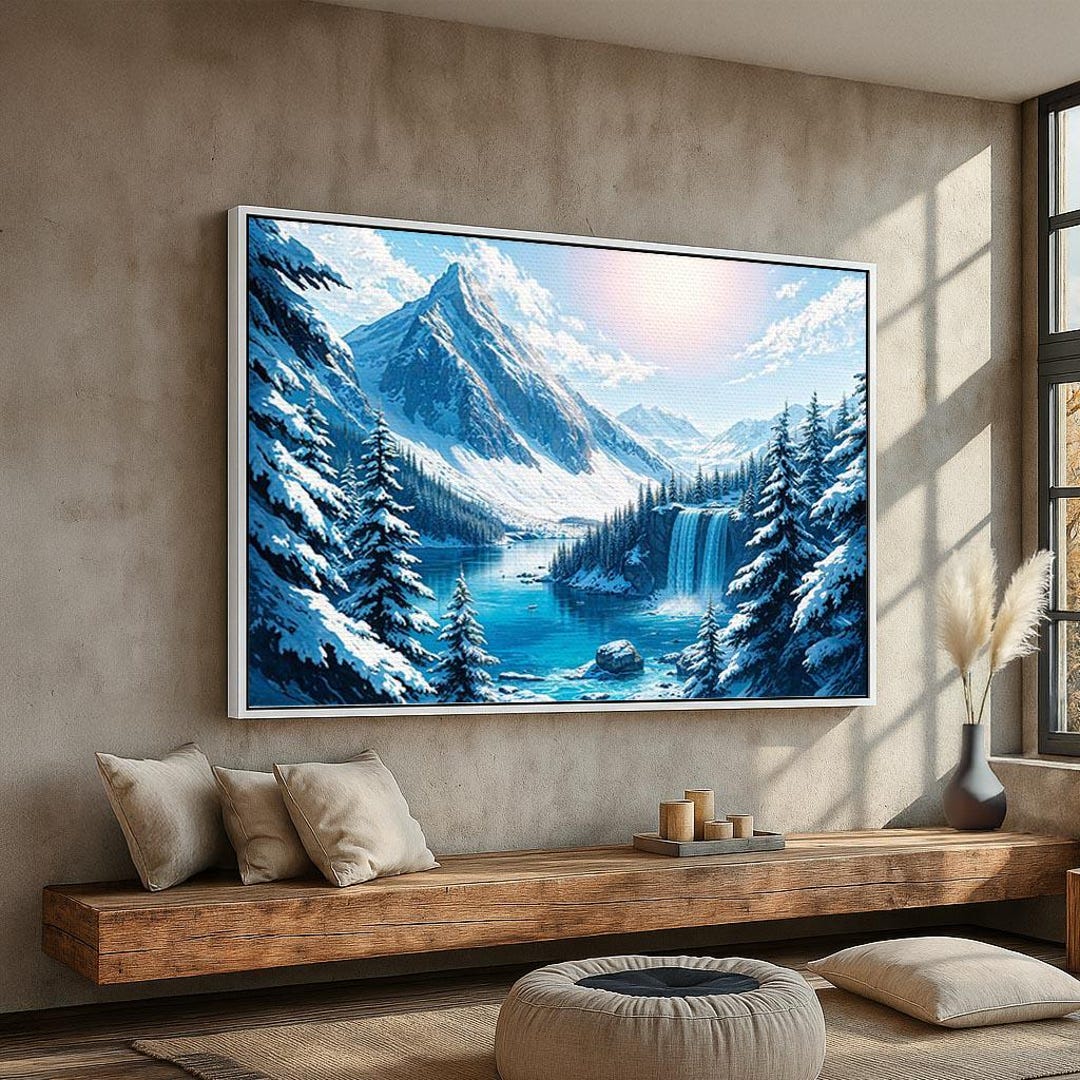 Winter Wonderland Mountain Scene | Snowy Waterfall & Pine Forest ...