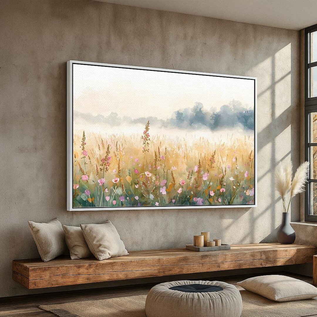 Wildflower Meadow Canvas Wall Art | Dreamy Watercolor Floral Landscape ...