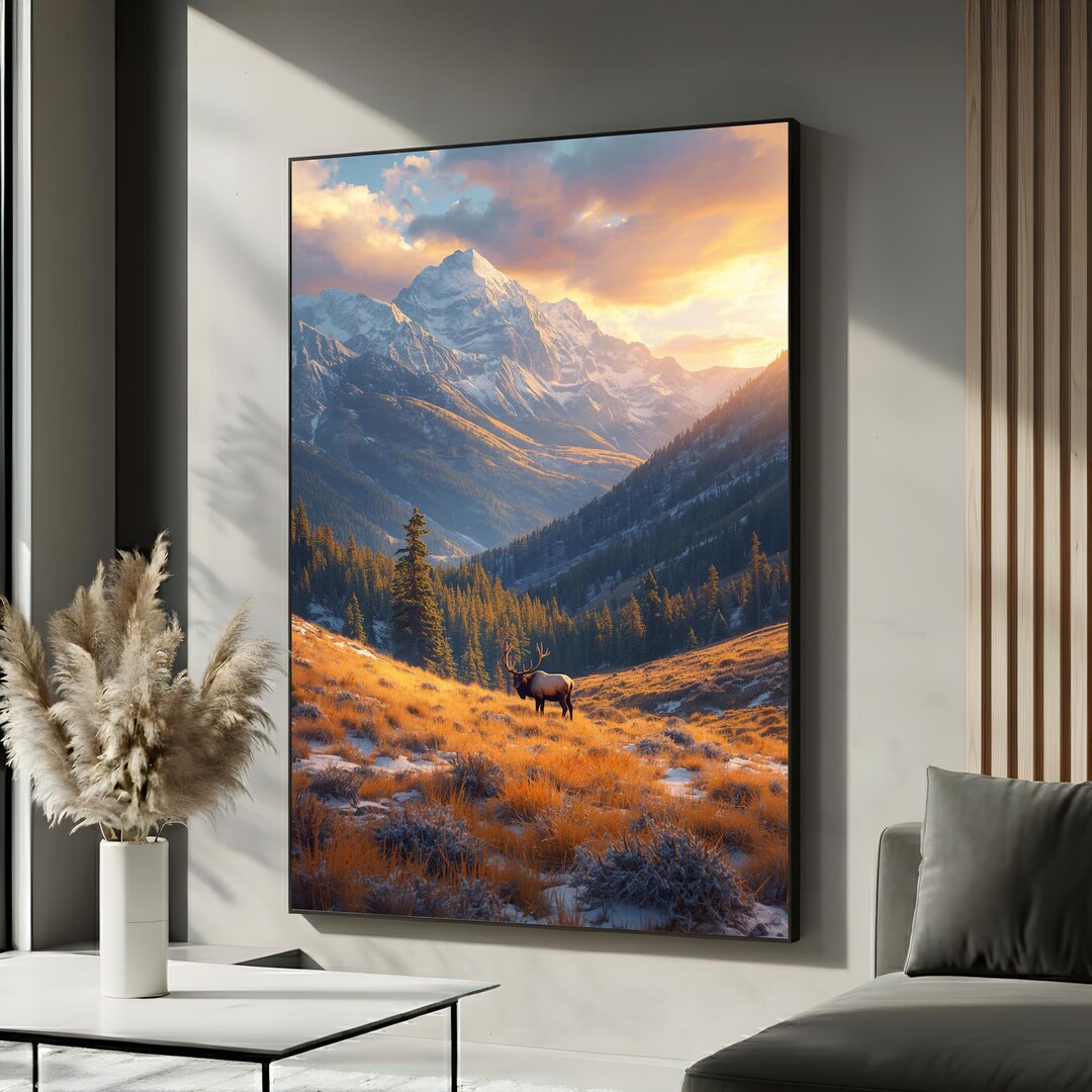 Elk in Rocky Mountain Valley | Scenic Canvas Wall Art | Wildlife ...