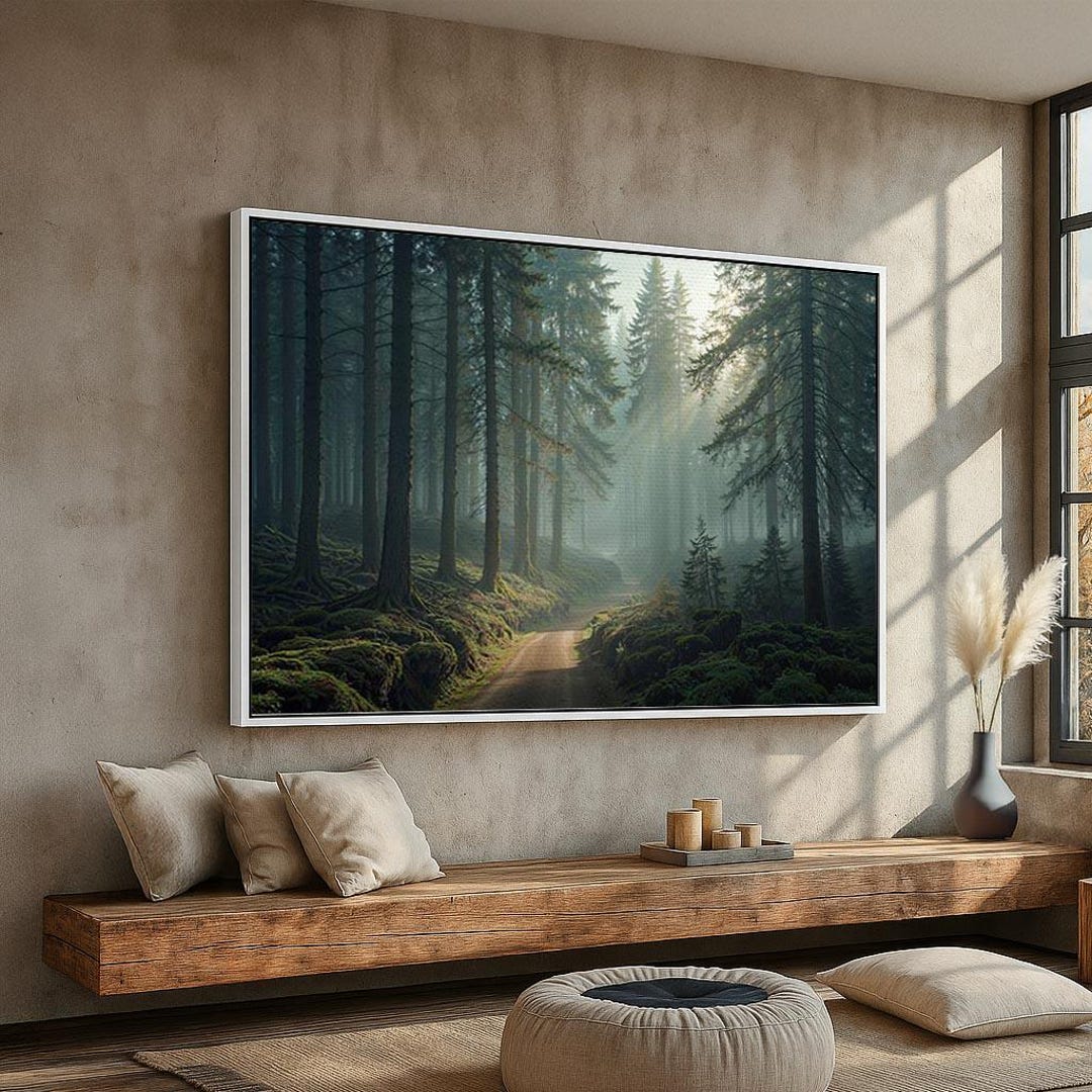 Misty Forest Path Wall Art | Serene Woodland Landscape Canvas Print ...