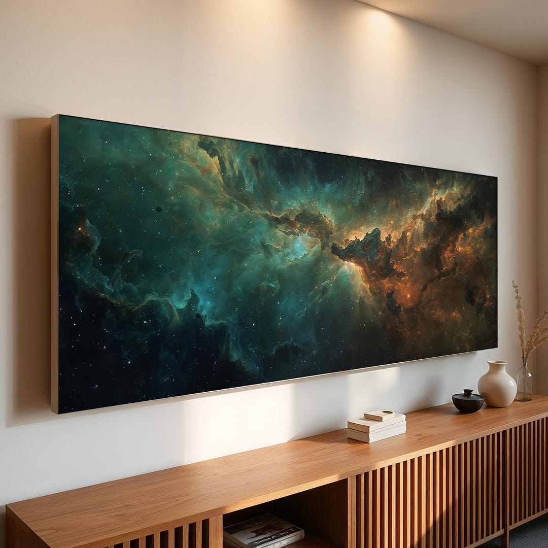 Cosmic Nebula Panoramic Canvas Wall Art | Deep Space Galaxy Poster ...