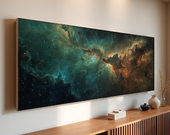 Cosmic Nebula Panoramic Canvas Wall Art | Deep Space Galaxy Poster | Abstract Universe Decor | Modern Astral Artwork | Ready to Hang