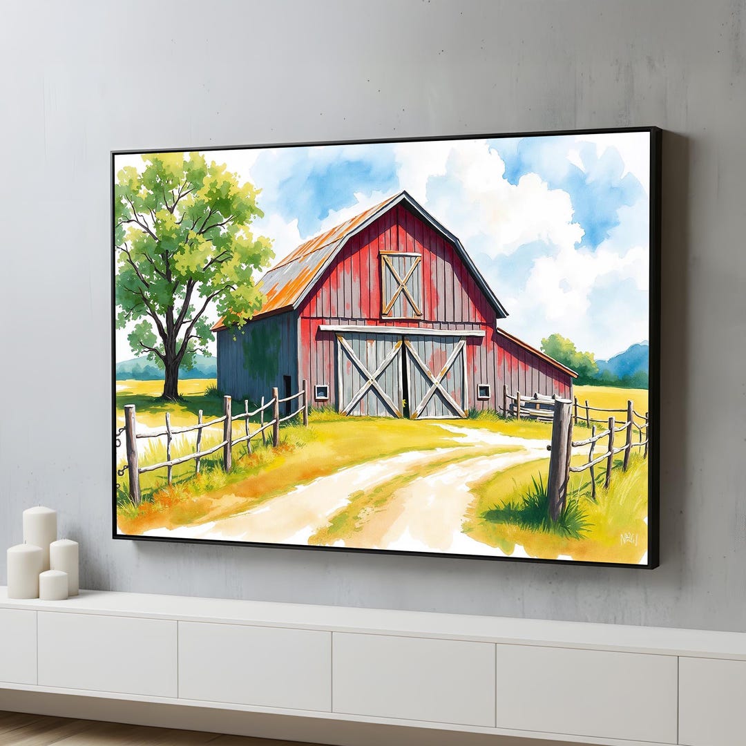 Rustic Red Barn Canvas Wall Art | Country Farmhouse Landscape Poster ...