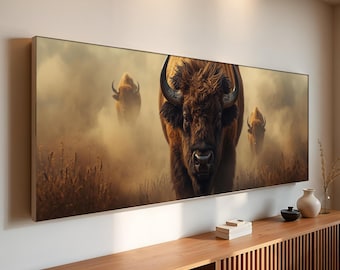 Majestic Bison Portrait Canvas Wall Art | Powerful American Buffalo Wildlife Decor for Living Room Office | Nature Wall Art | Ready to Hang