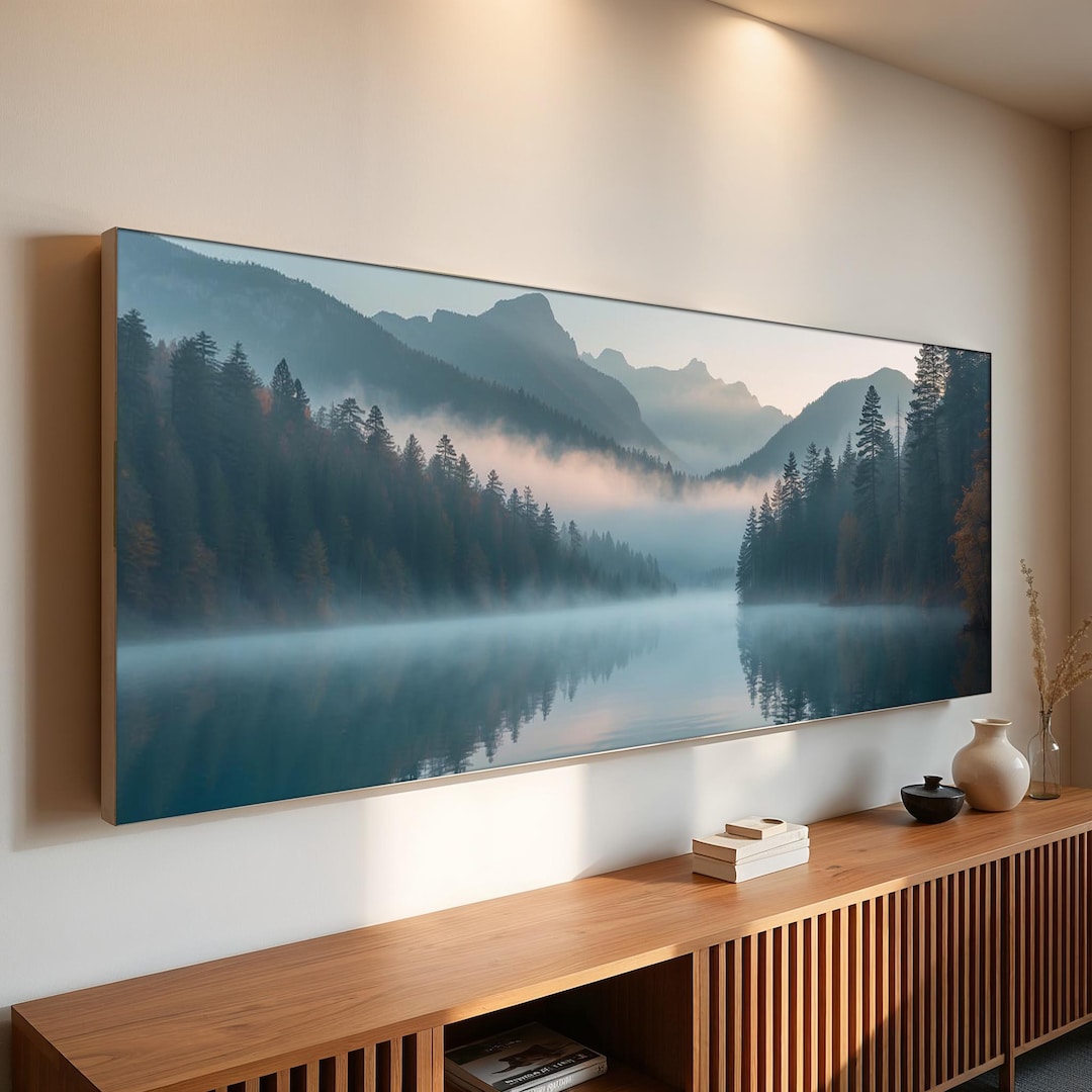 Serene Mountain Lake Canvas Wall Art | Panoramic Ready to Hang Nature ...