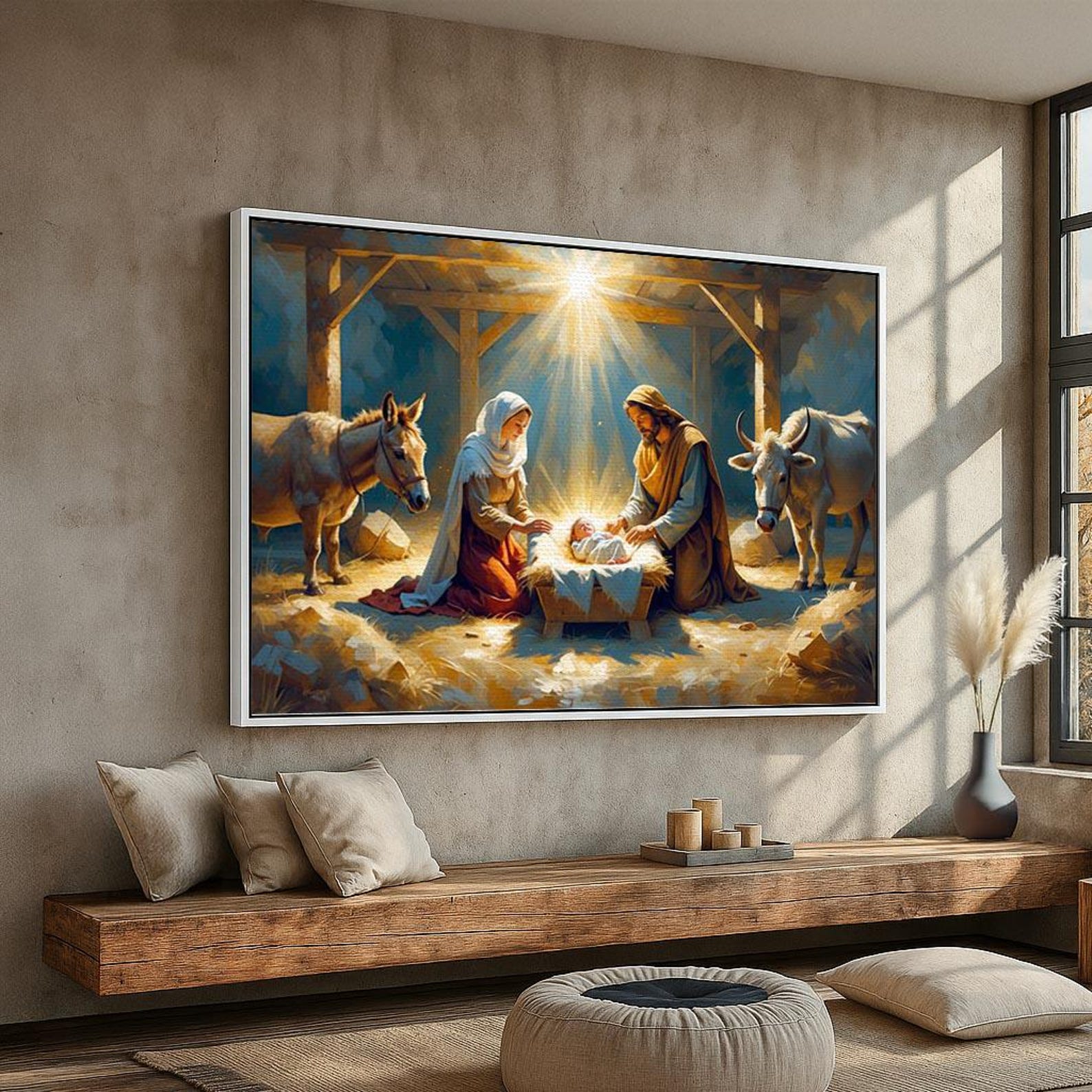 Nativity Scene Wall Art | Mary Joseph & Baby Jesus Canvas Poster ...