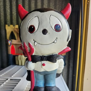 Vintage Halloween Devil Figurine: 13&quot; Hand-Painted Ceramic Retro Decor