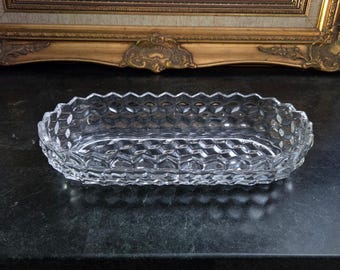 Fostoria American Relish Dish 10" Cube Glass UV Vintage Celery Tray