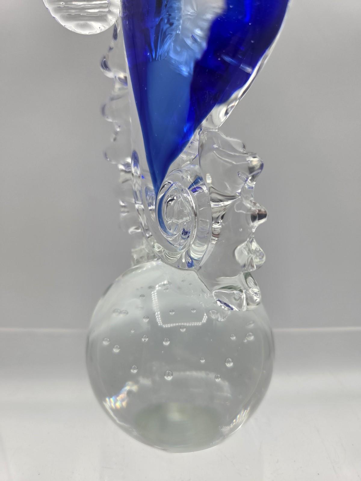 ムラーノスタイルアートガラスタツノオトシゴ彫刻 - 7.5インチブルー