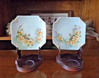 Vintage Schumann Bavaria Porcelain Plates: Hand-Painted Yellow Roses, Signed Becker