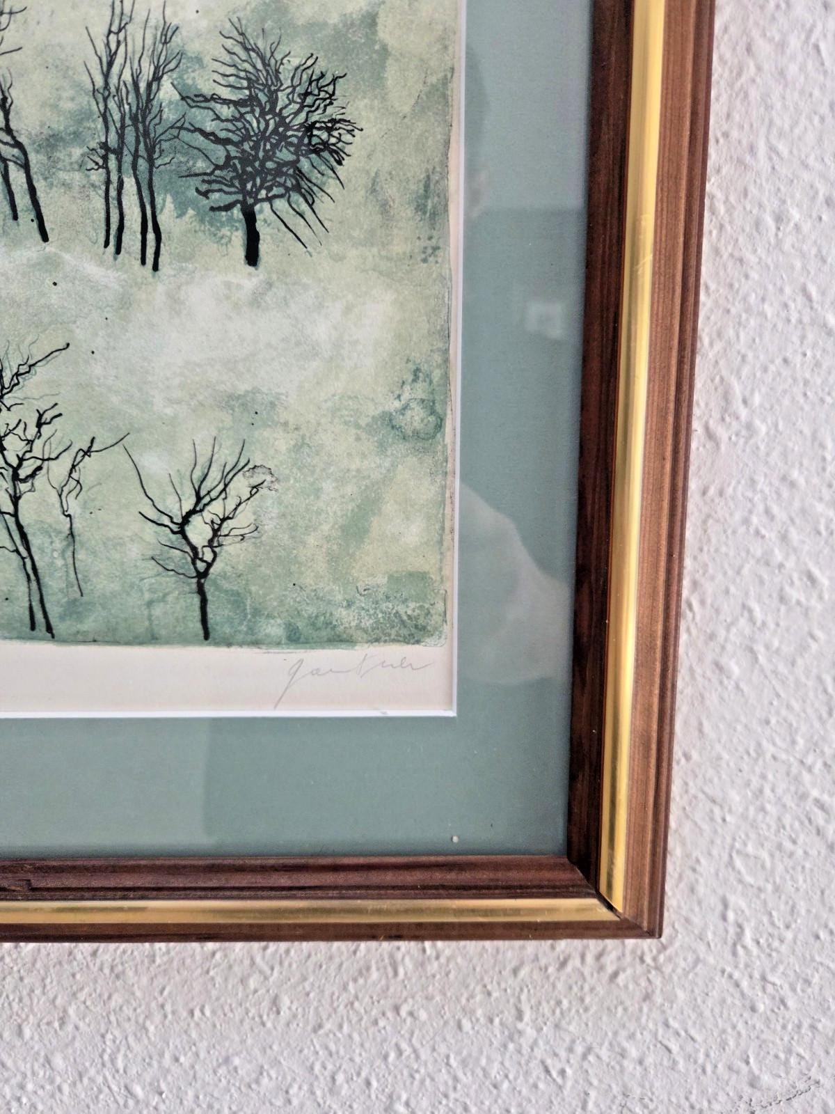 ベルナール・ガントナー サイン入りリトグラフ：フランスの冬の風景画