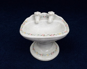 Mini plato de porcelana vintage para lavabo, con pedestal floral y jabonera.