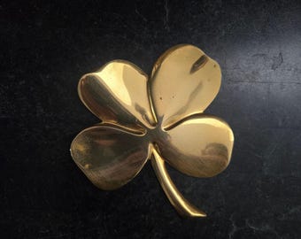 Pisapapeles Godinger de latón chapado con forma de trébol de cuatro hojas, decoración vintage de buena suerte