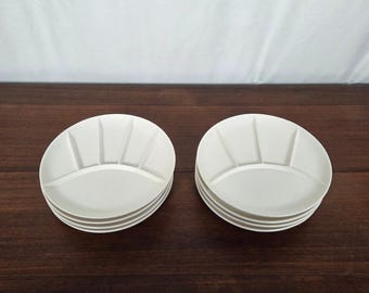 Conjunto de 8 pratos divididos vintage MCM brancos para restaurante, sushi, fondue, 23 cm (9")