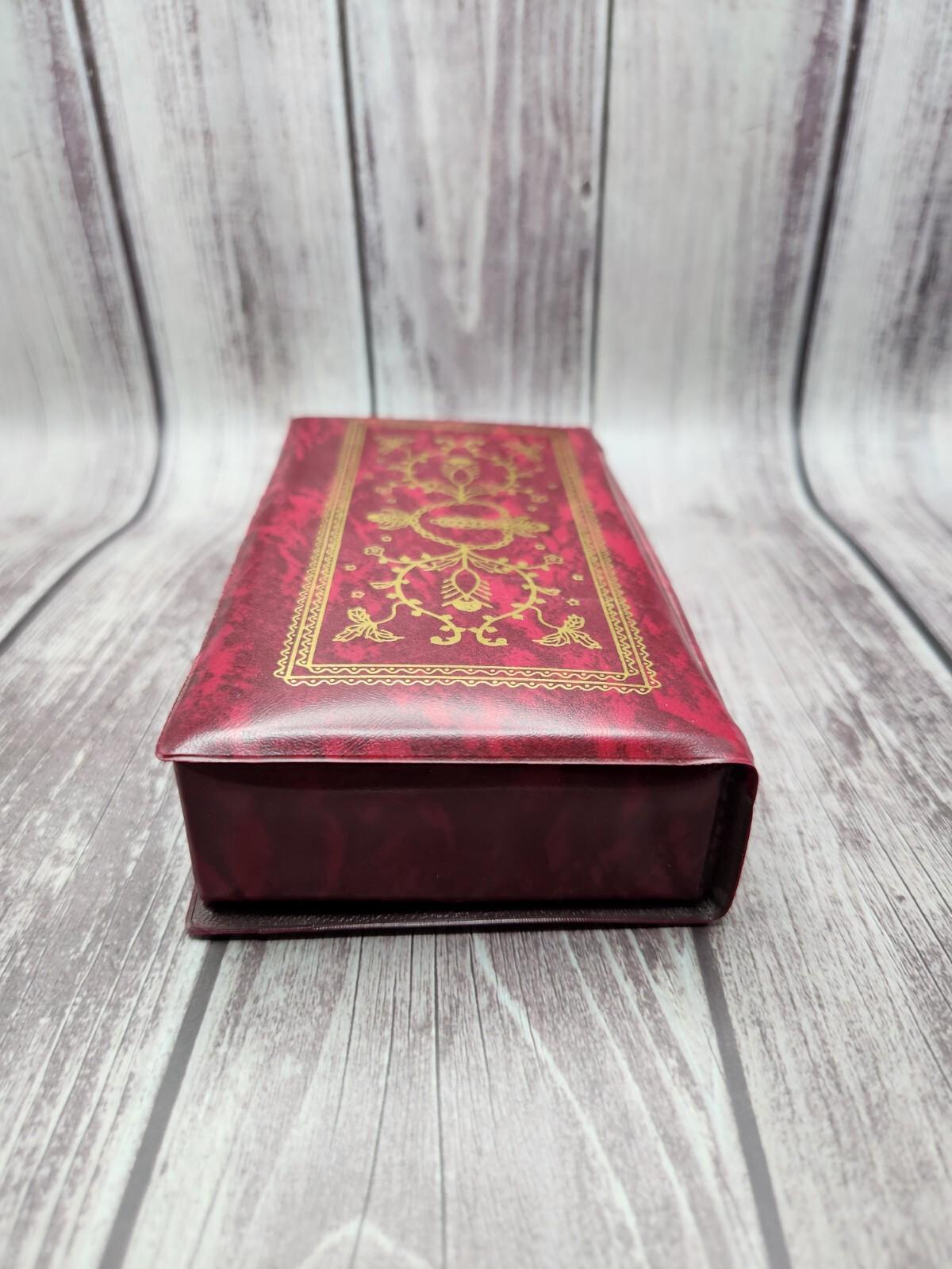 Vintage Red Vinyl Jewelry Box: Gold Motif, Velvet Lined - 1960s