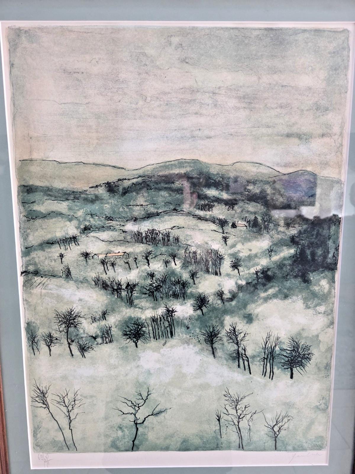 ベルナール・ガントナー サイン入りリトグラフ：フランスの冬の風景画