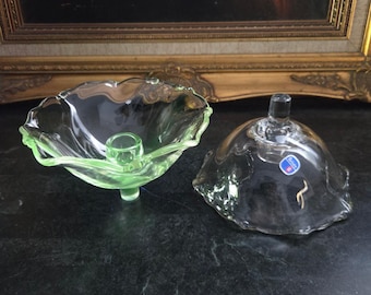 Heisey Crystolite Candle Bobeche UV Glass Pan Vintage Art Deco 5.5" Pair