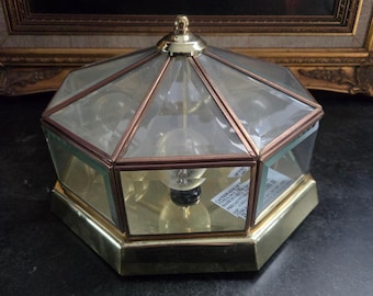 Hampton Bay Octagon Messing & Glas Panel Deckenleuchte Hollywood Regency