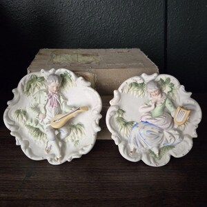 Andrea Sadek Plaque - Etsy ANDREA Vintage Porcelain 3D Relief Wall Plaques Hand Painted Children RARE main image 0
