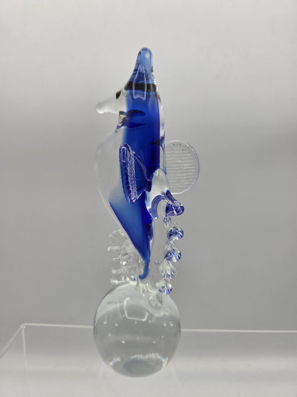 ムラーノスタイルアートガラスタツノオトシゴ彫刻 - 7.5インチブルー