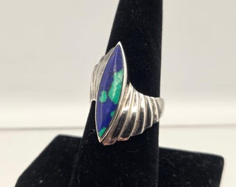 Vintage Sterling Azurit Malachit Ring Größe 8,25 skulpturale Südwesten