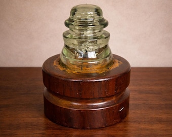 Armstrong Glass Insulator on Wood Base Vintage Industrial Utility Decor USA