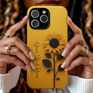 Unique Sunflower Phone Case Personalized with Name - Custom Sunflower Aesthetic Gift for Her - Cute Yellow Phone Cover for Women and Friends