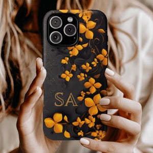 Custom Sunflower Phone Case with Name - Personalized Tough Floral Case Gift for Her - Yellow Phone Cover for Women or Friends
