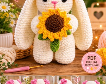 Crochet Pattern Bunny PDF, Rabbit crochet pattern for Beginners, Crochet Rabbit Pattern, Easter Bunny Crochet, Amigurumi Bunny Pattern Toys,