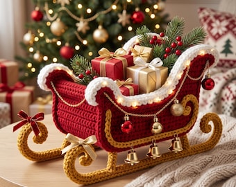 Santa Sleigh Crochet Pattern, Christmas Sleigh PDF Pattern, Crochet Santa Sleigh, Holiday Decor Pattern, Digital Download