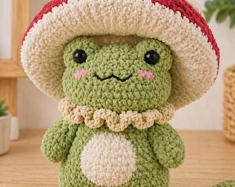Crochet Frog Mushroom Pattern PDF: Beginner Amigurumi Toy (Digital Download)